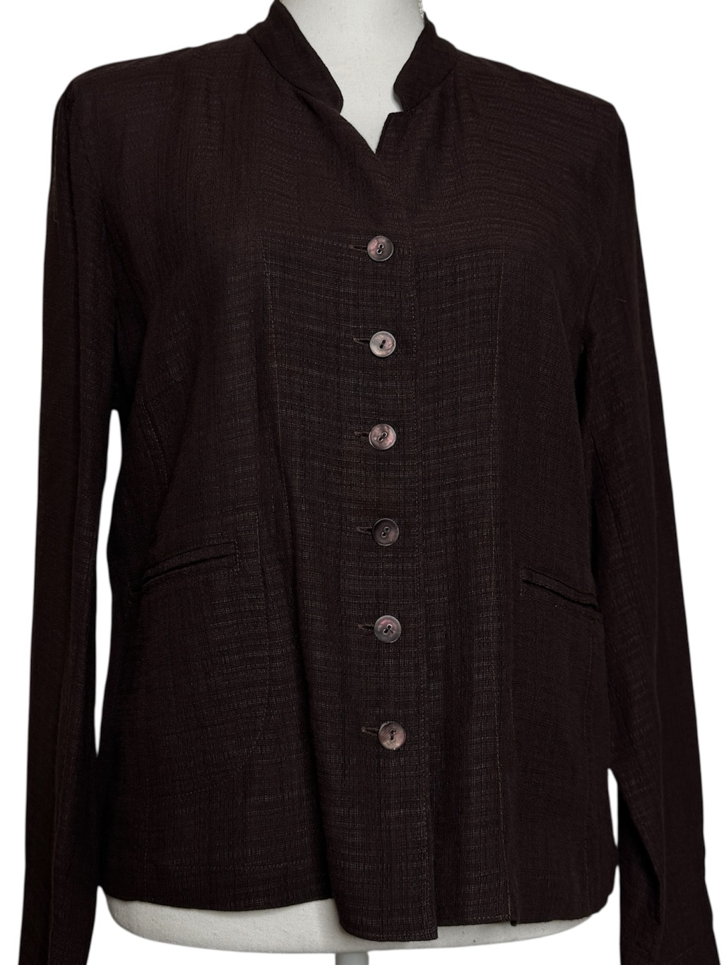Eileen Fisher Brown Blazer Linen Blend Minimalist Capsule Chocolate Sz Medium